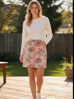 UrRebel Vintage Stretch Denim Floral Midi Pull-on Pencil Skirt with Pockets